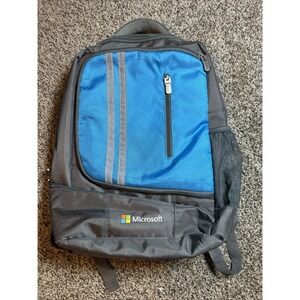 Microsoft Padded Laptop Backpack Strap Multiple Pockets Zip Blue Gray 18"
